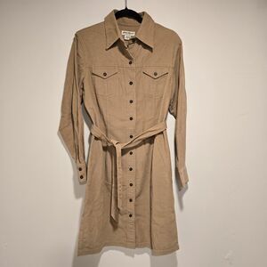 Vintage 90s Y2K Eddie Bauer Corduroy Dress Button Down Long Sleeve Tan Medium Wo